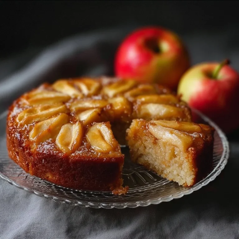 Delicious 3 ingredient apple cake on a wooden table with fresh apples nearby.