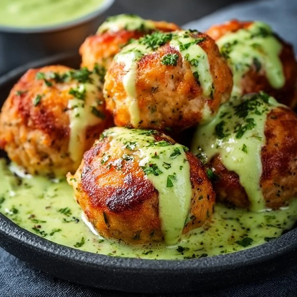 Baked Salmon Balls with Avocado Sauce