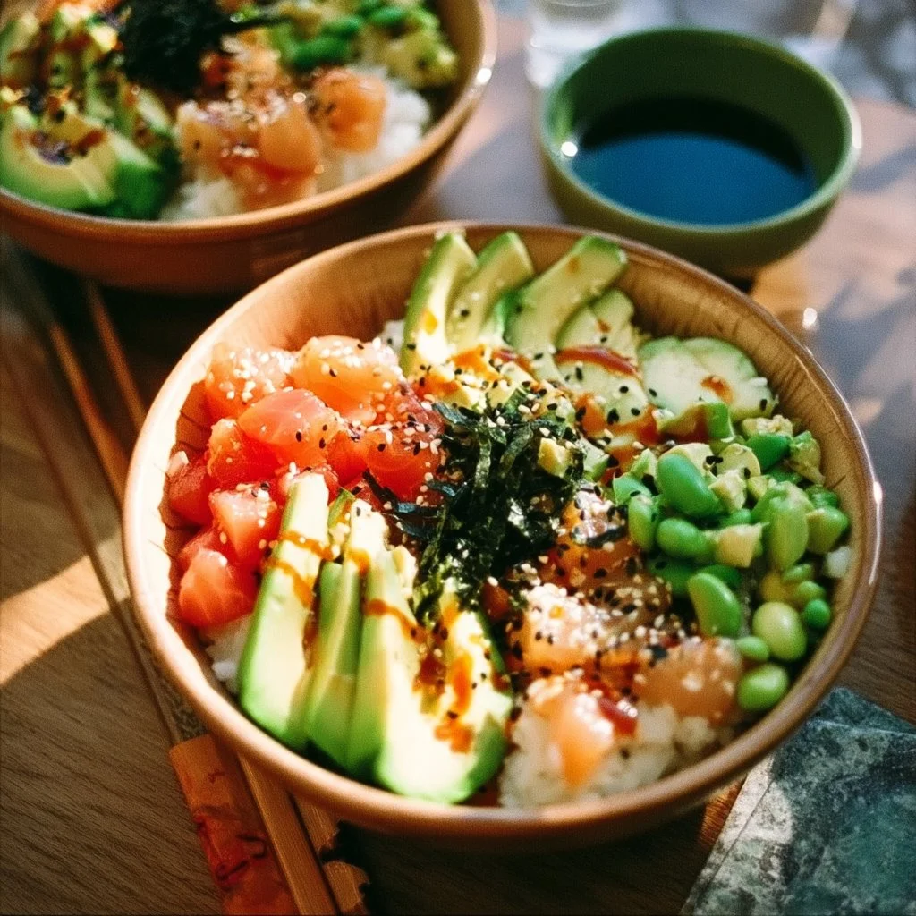 Delicious California sushi bowls with fresh ingredients and vibrant colors
