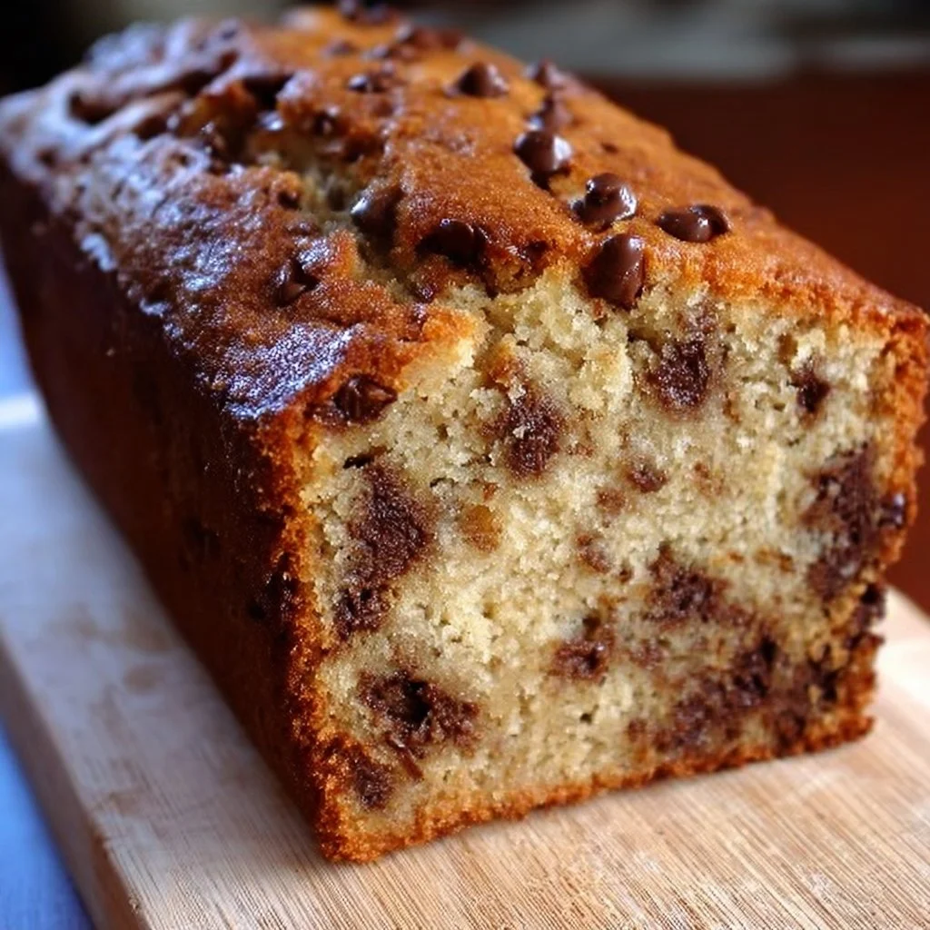 Delicious Chocolate Chip Banana Bread loaf with chocolate chips
