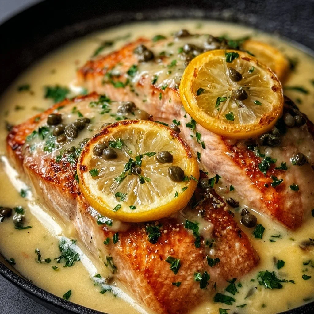Creamy Lemon Garlic Salmon Piccata