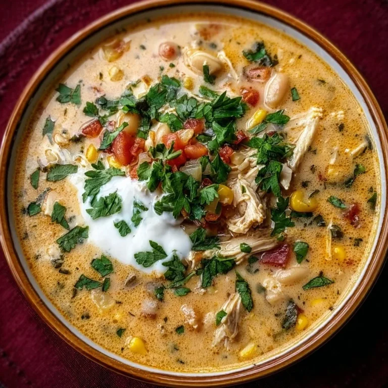 Bowl of creamy Southwestern white chicken chili topped with cilantro