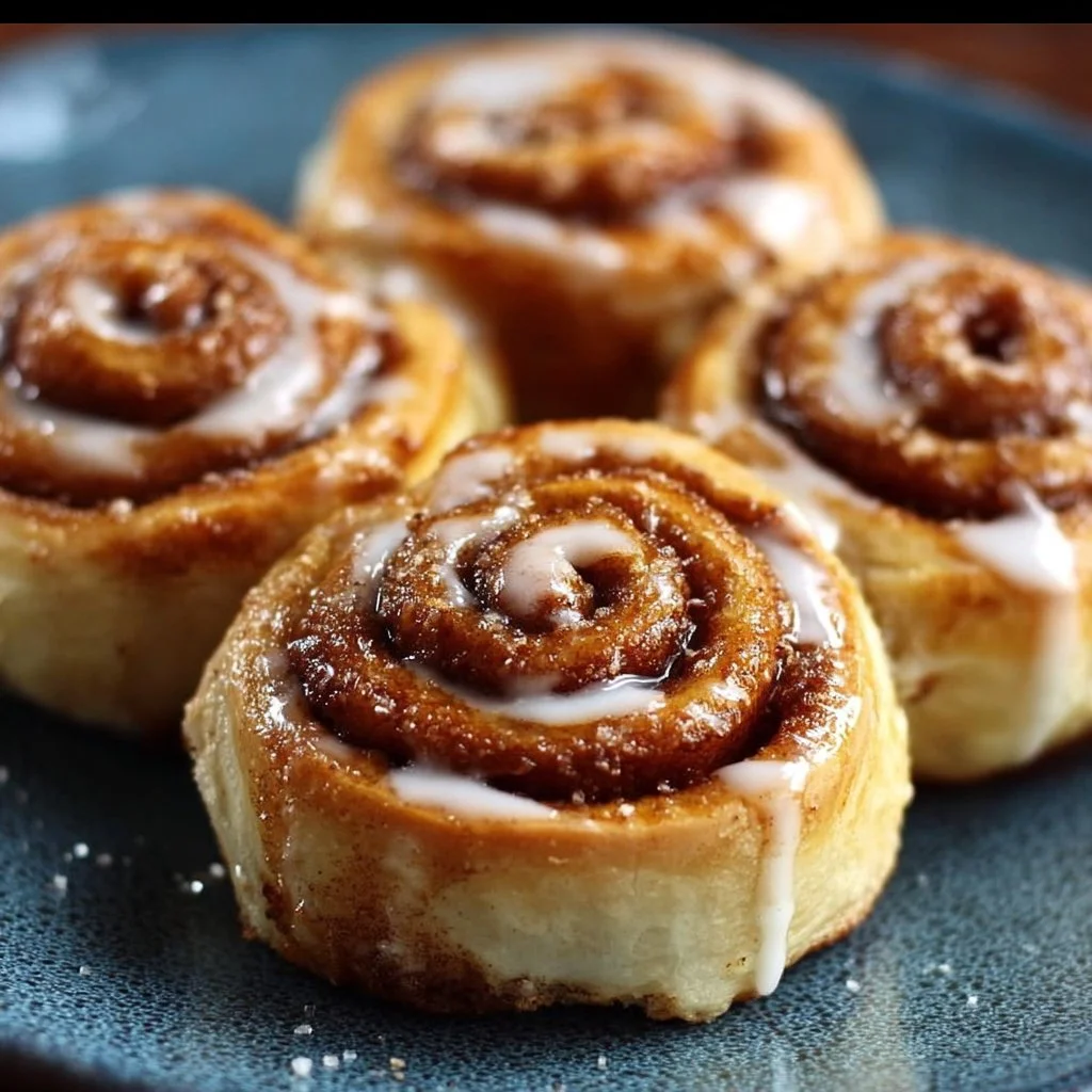 Fat-free Greek yogurt cinnamon rolls topped with cinnamon glaze