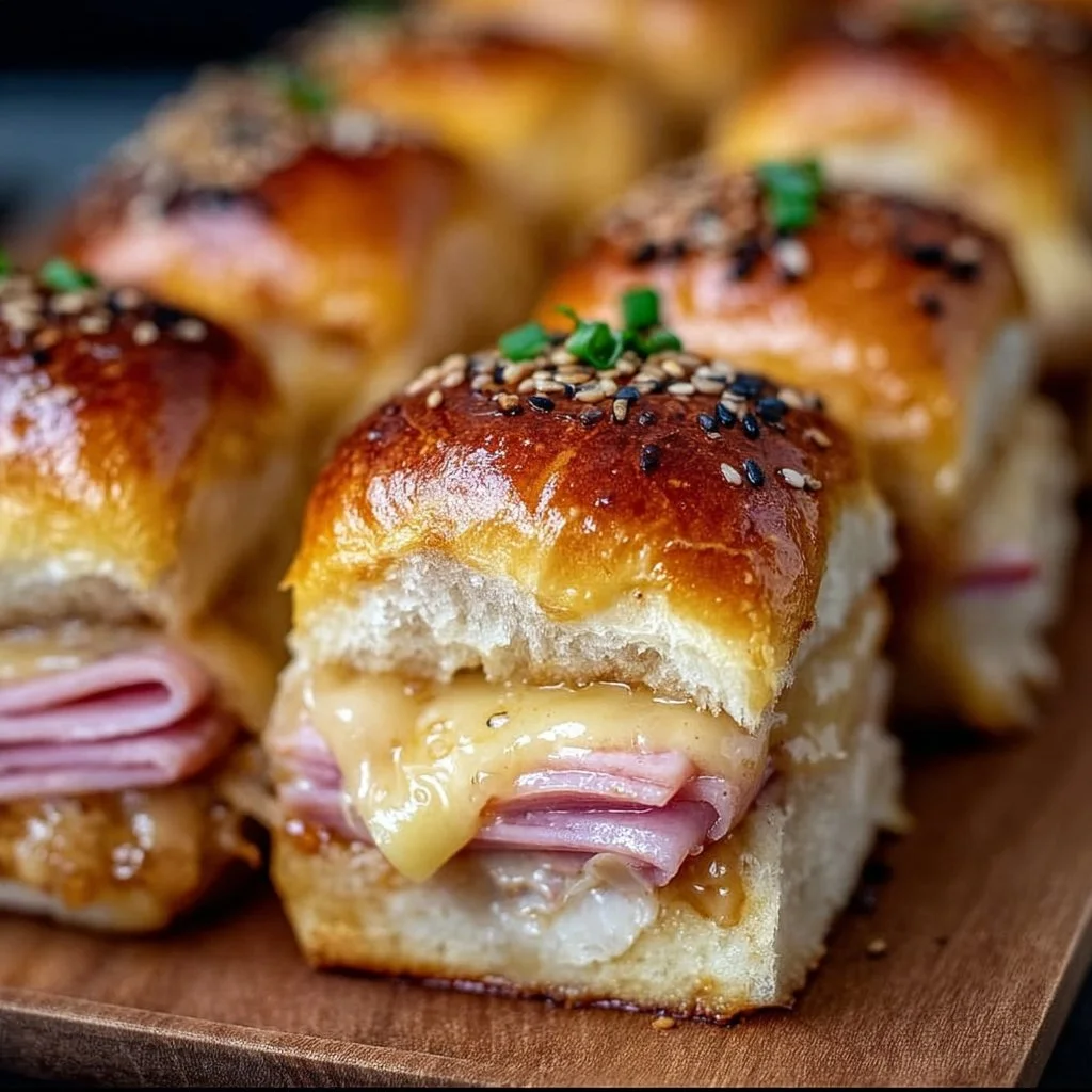 Hawaiian ham and cheese sliders on a serving platter