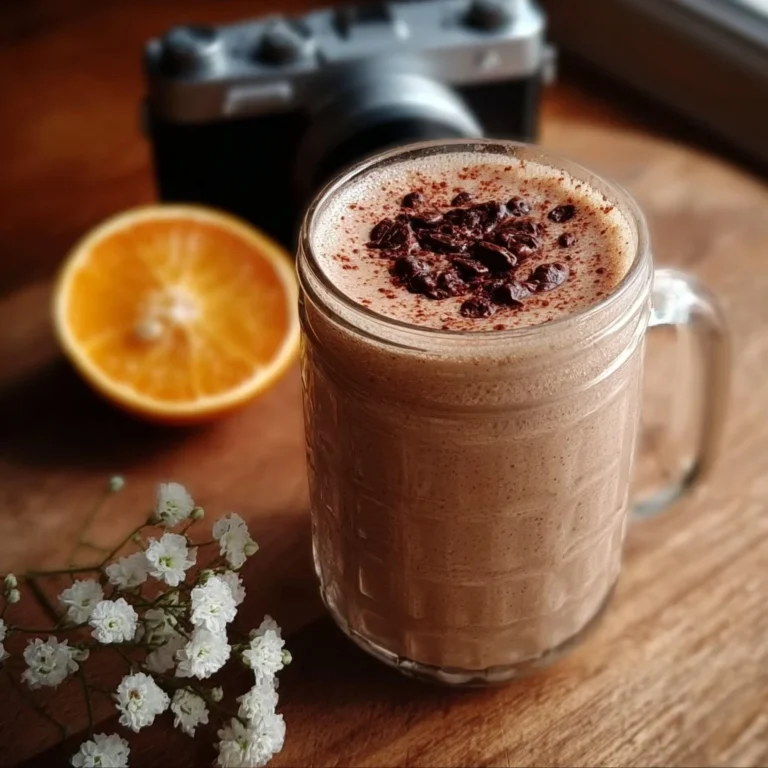 Healthy coffee smoothie topped with fresh fruits and nuts in a glass