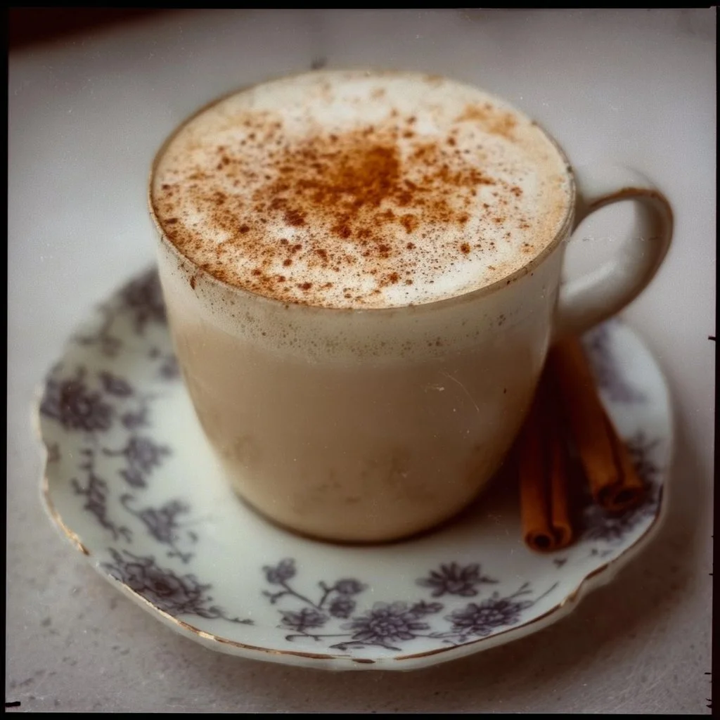 Homemade chai tea latte with spices and frothy milk in a cup