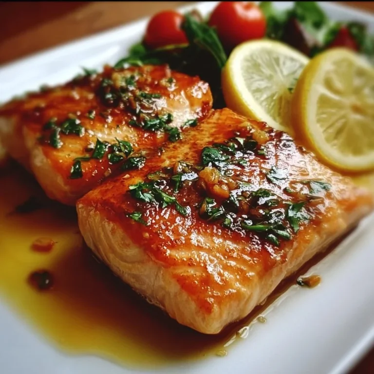 Delicious honey baked salmon garnished with herbs and served on a plate