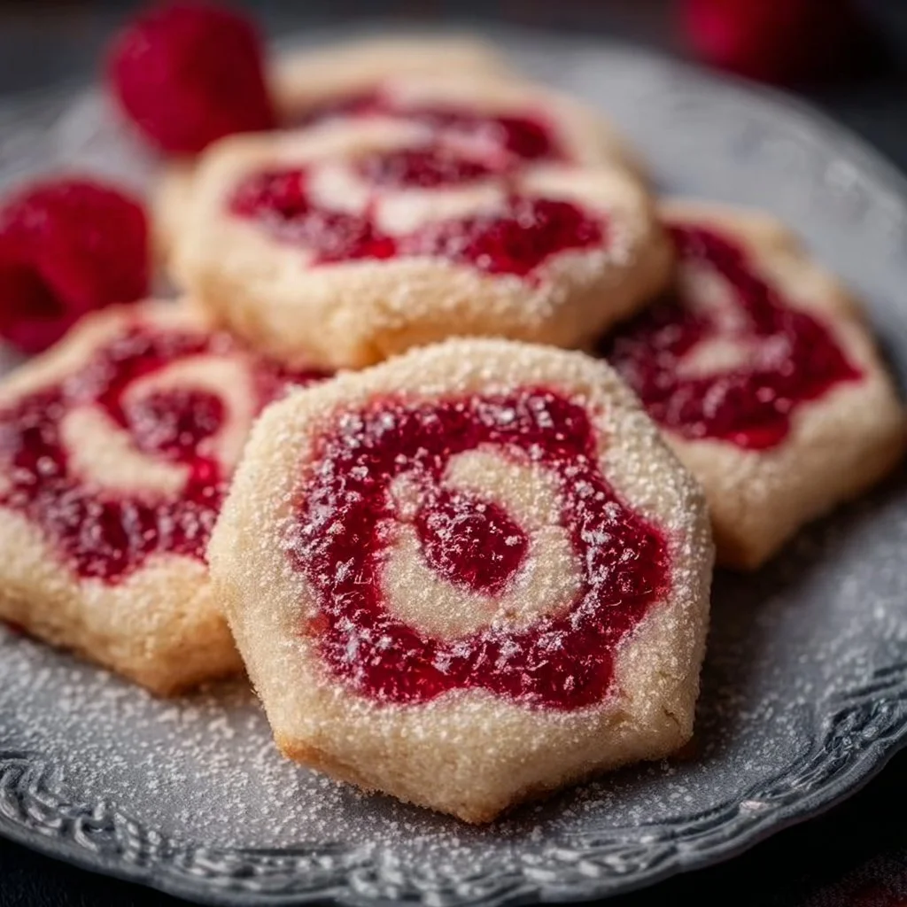 Freshly baked raspberry sugar cookies on a cooling rack