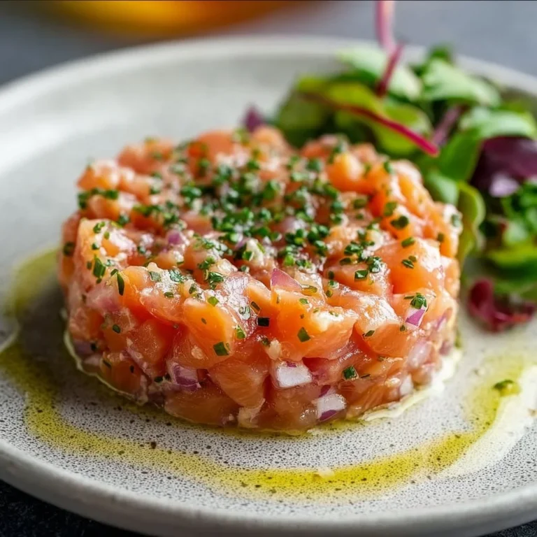 Fresh salmon tartare served in a stylish bowl with herbs and seasonings