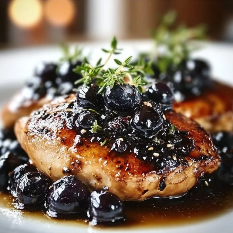 Delicious blueberry thyme chicken garnished with fresh herbs