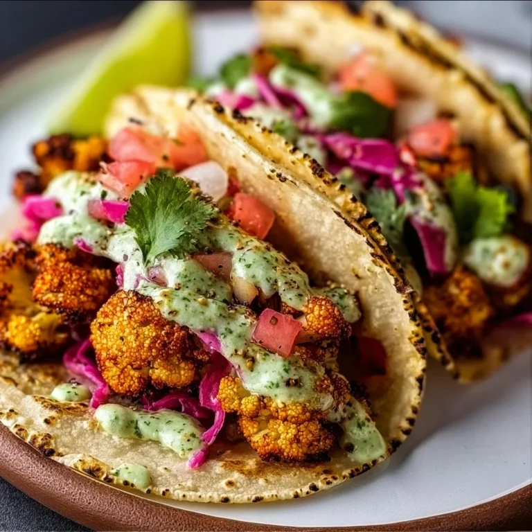 Delicious cauliflower tacos topped with fresh vegetables and salsa