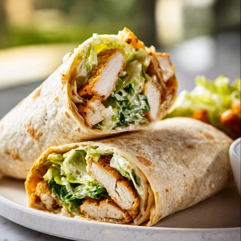 Delicious Chicken Caesar Wrap with grilled chicken and romaine lettuce