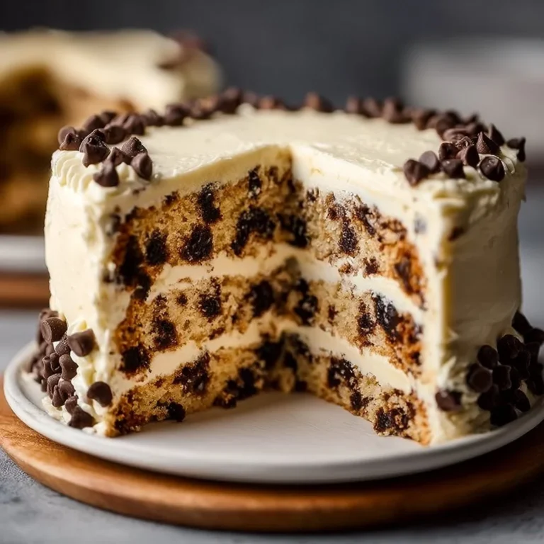 Chocolate Chip Buttercream Cake topped with chocolate chips and buttercream frosting