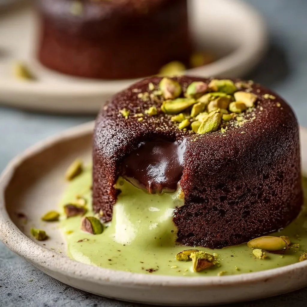 Chocolate pistachio lava cakes ooze with melted chocolate goodness