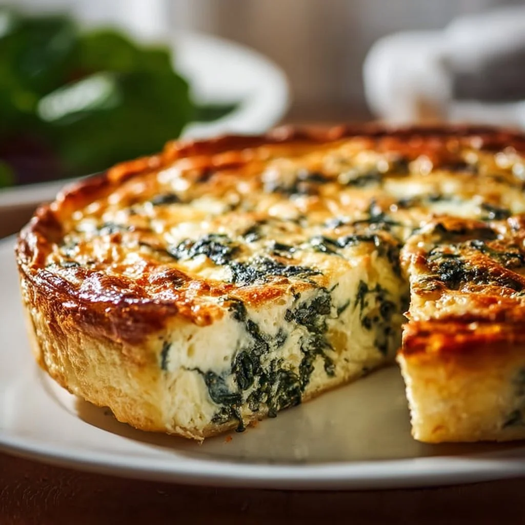 Cottage cheese and spinach crustless quiche served on a plate