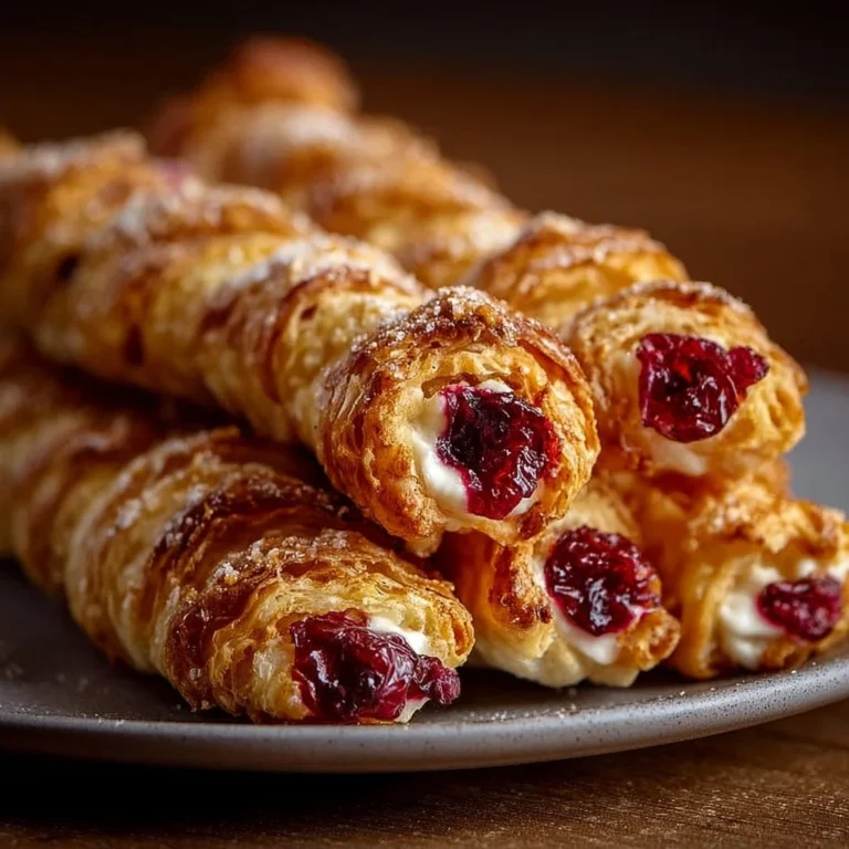 Cranberry Orange Pastry Straws filled with cream cheese on a table