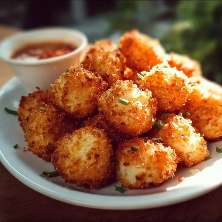 Plate of crispy shrimp balls served with a dipping sauce