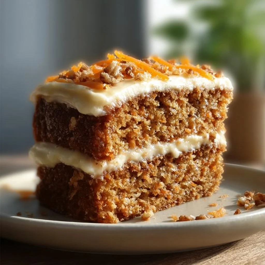 Delicious easy oatmeal carrot cake topped with cream cheese frosting