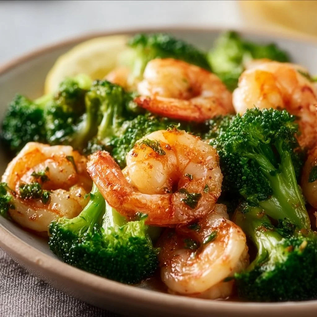 Easy shrimp and broccoli dish on a plate