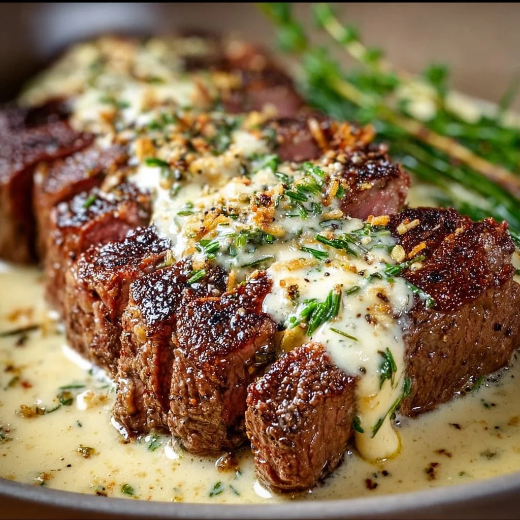 Garlic Butter Steak With Parmesan Cream Sauce