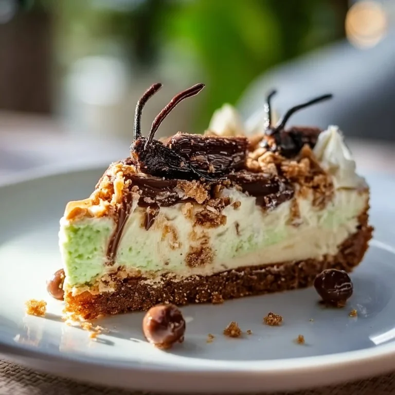 Delicious no-bake Grasshopper Pie with a minty green filling and chocolate crust
