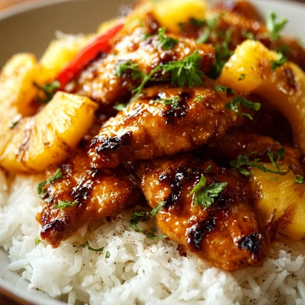 Hawaiian Chicken with Pineapple and Coconut Rice