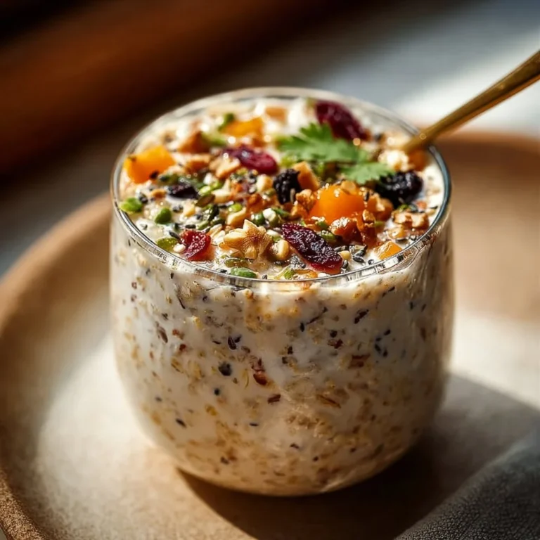 Bowl of Indian overnight oats topped with fruits and nuts