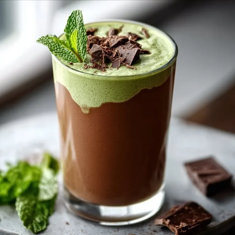 Mint Chocolate Green Protein Smoothie in a glass with fresh mint