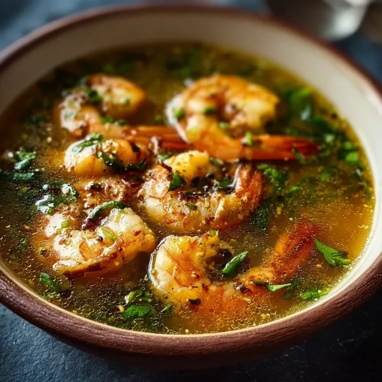 Miso-Ginger Lemon Shrimp Detox Broth garnished with herbs in a bowl