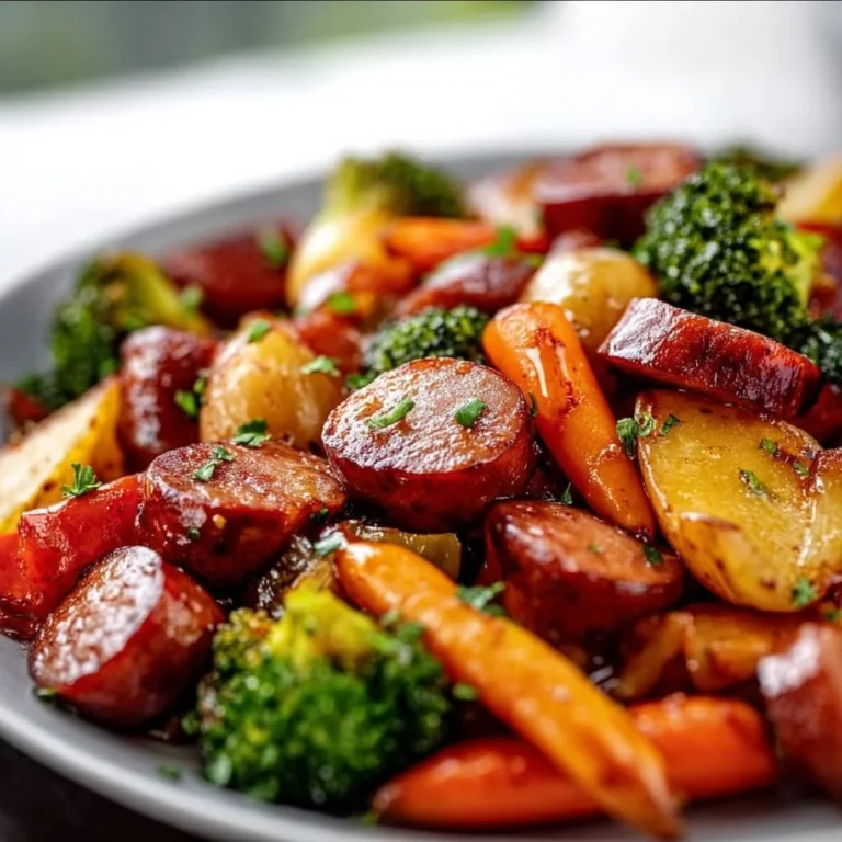 One-Pan Honey Garlic Kielbasa with colorful veggies in a skillet