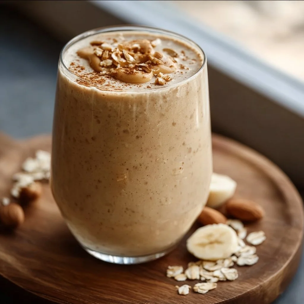Delicious and nutritious Peanut Butter Oatmeal Smoothie in a glass