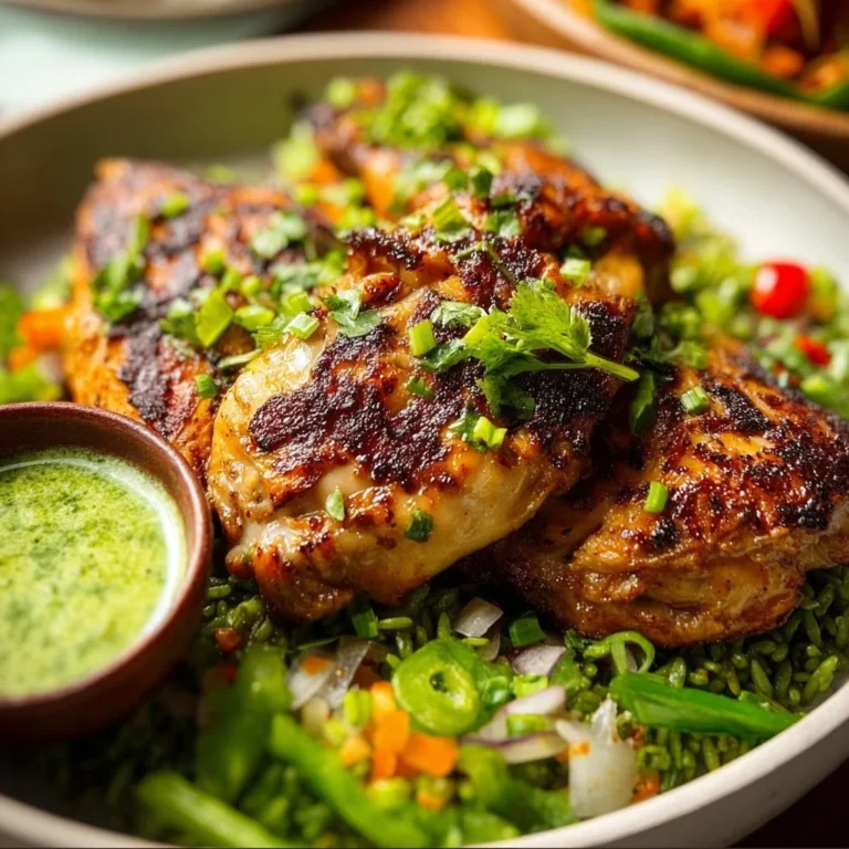 A delicious serving of Peruvian Chicken, marinated with spices and herbs.