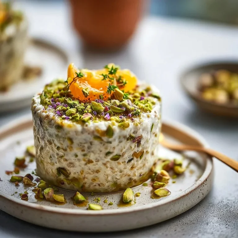 Pistachio Orange Blossom Overnight Oats in a jar topped with orange slices and pistachios