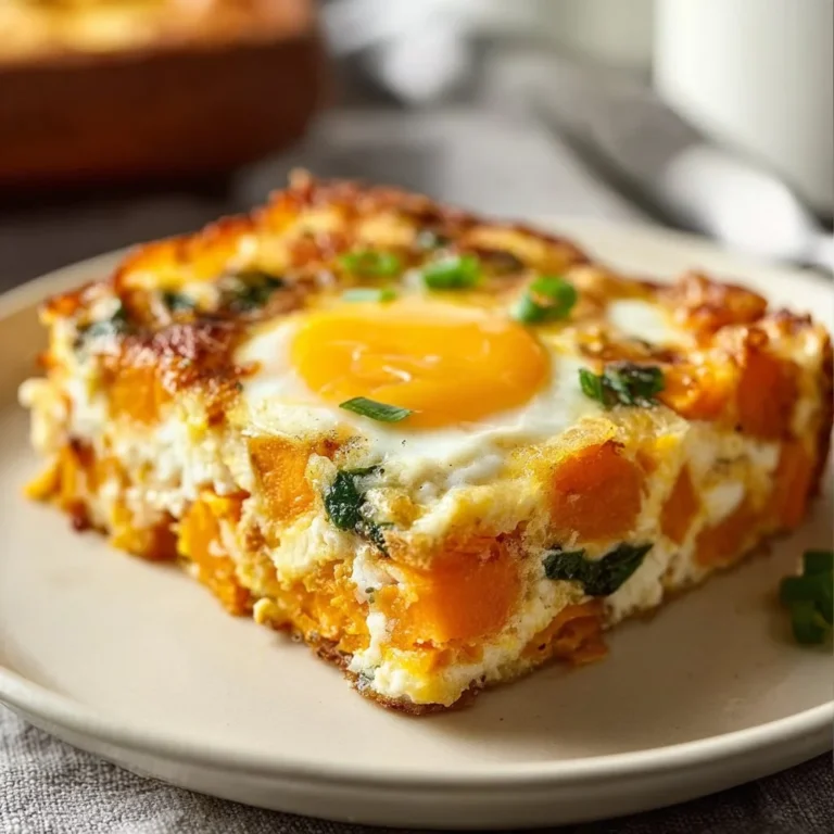 Protein-Packed Sweet Potato Egg Casserole topped with herbs and served in a dish.