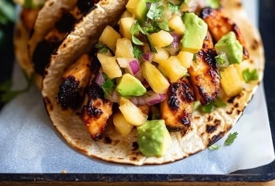 Salmon Tacos with Pineapple Avocado Salsa