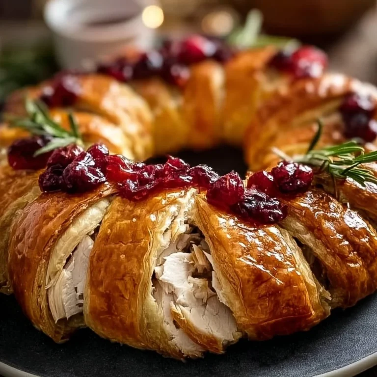Savory Turkey and Cranberry Crescent Ring ready to serve at a festive gathering.
