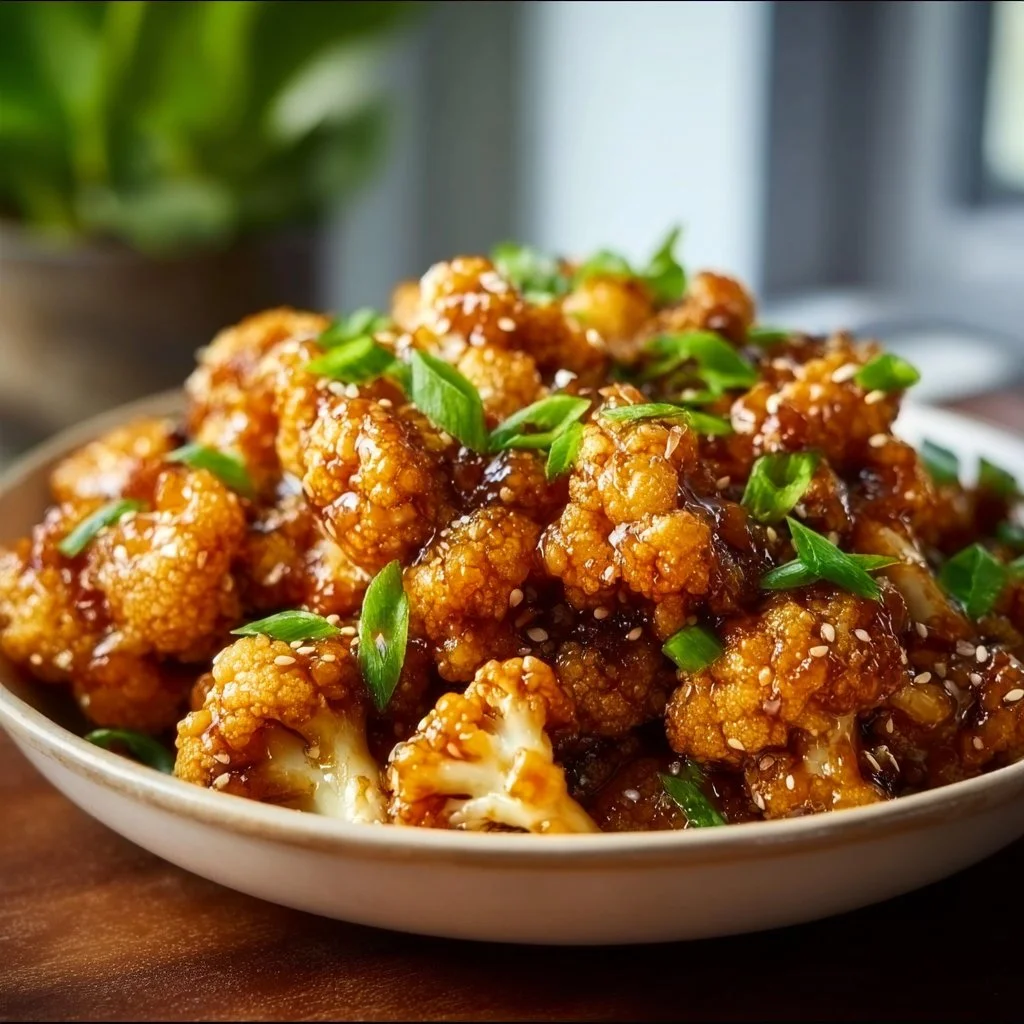 Sticky Sesame Cauliflower with a glaze of sesame sauce