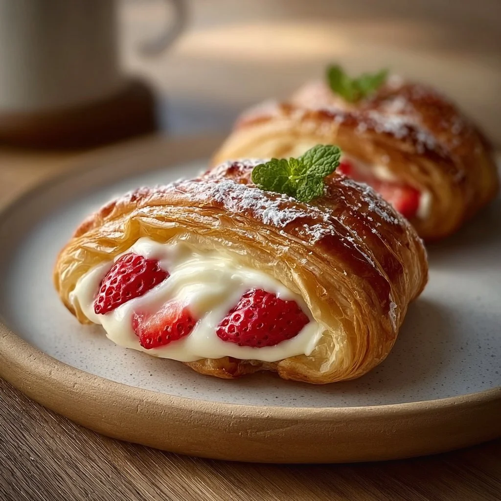 Delicious Strawberry Cream Cheese Danish with fresh strawberries and creamy filling