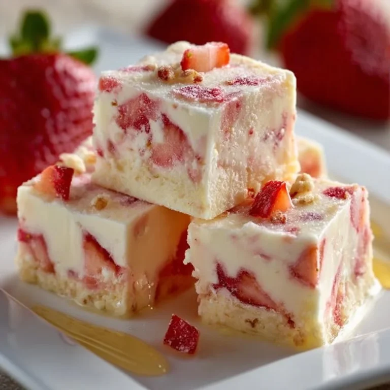 Delicious strawberry shortcake fudge topped with fresh strawberries