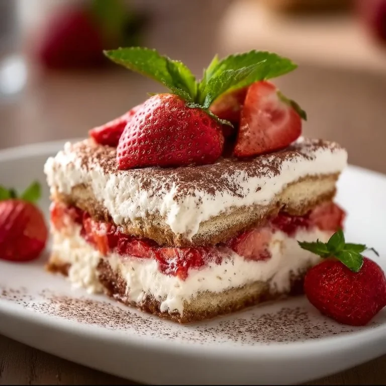 Delicious strawberry tiramisu with layers of mascarpone and fresh strawberries