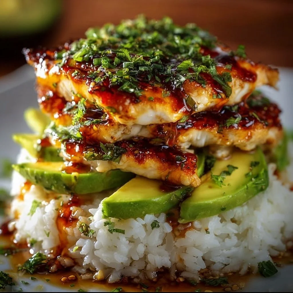 Tangy Honey Lime Chicken & Avocado Rice Stack