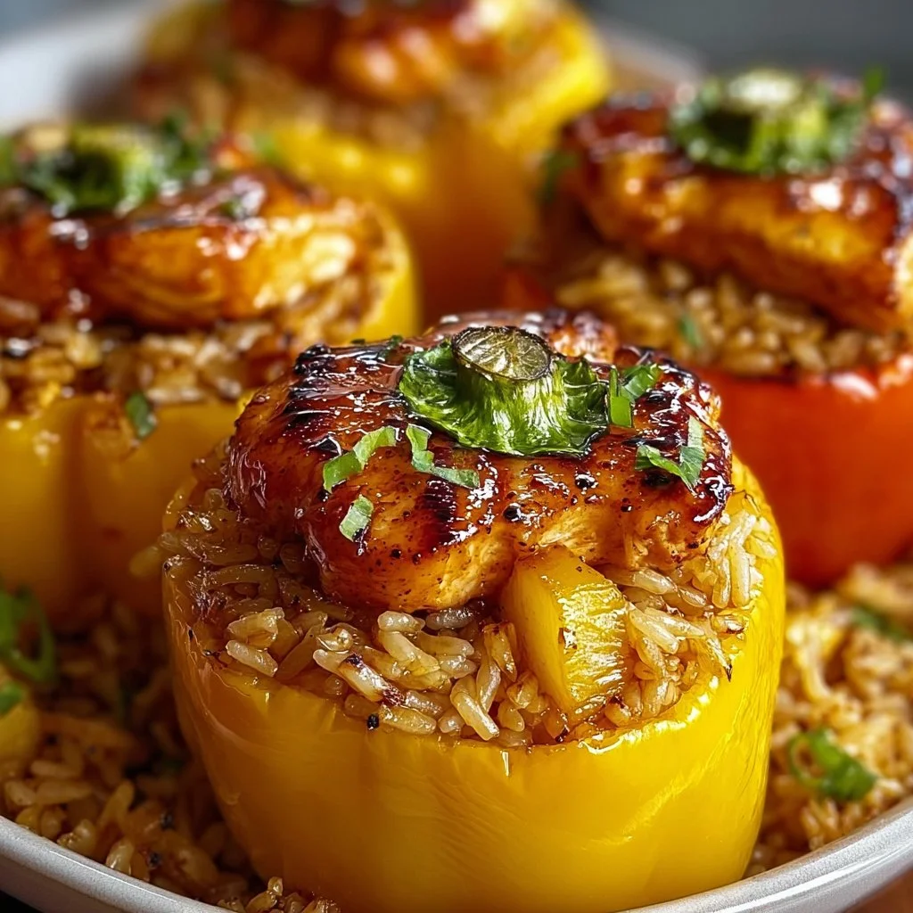 Teriyaki Pineapple Chicken and Rice Stuffed Peppers