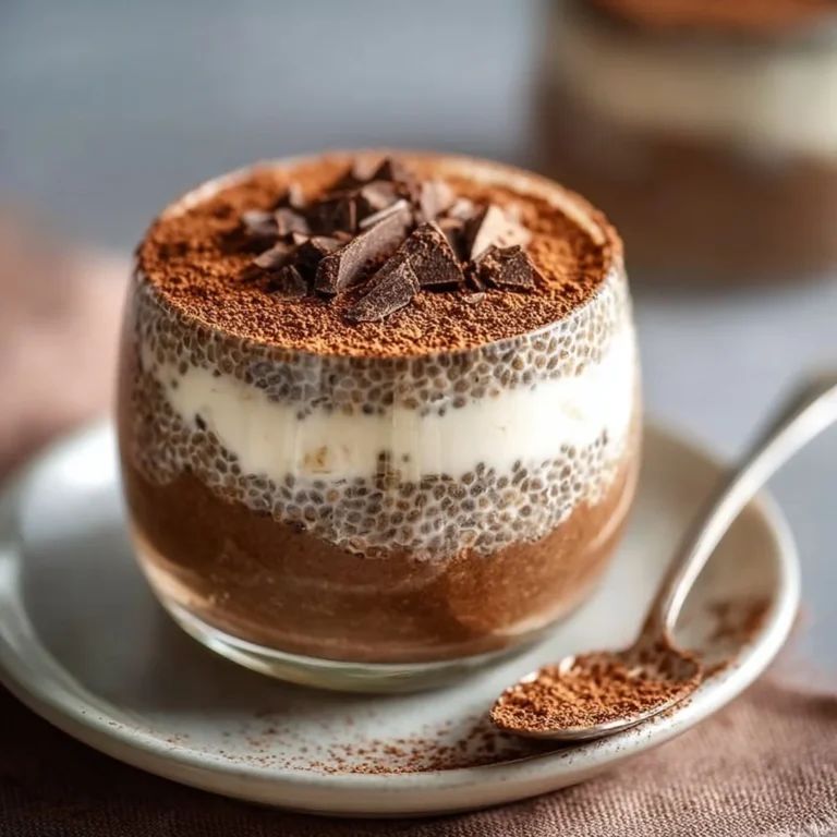 Delicious Tiramisu Chia Pudding topped with cocoa and coffee flavors