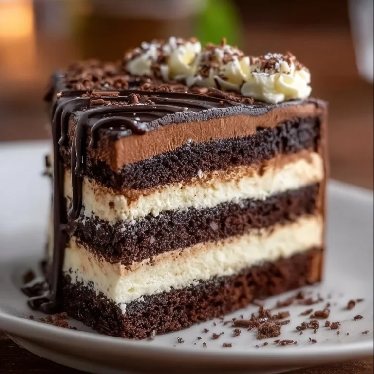 Delicious Tuxedo Cake with rich chocolate and vanilla layers
