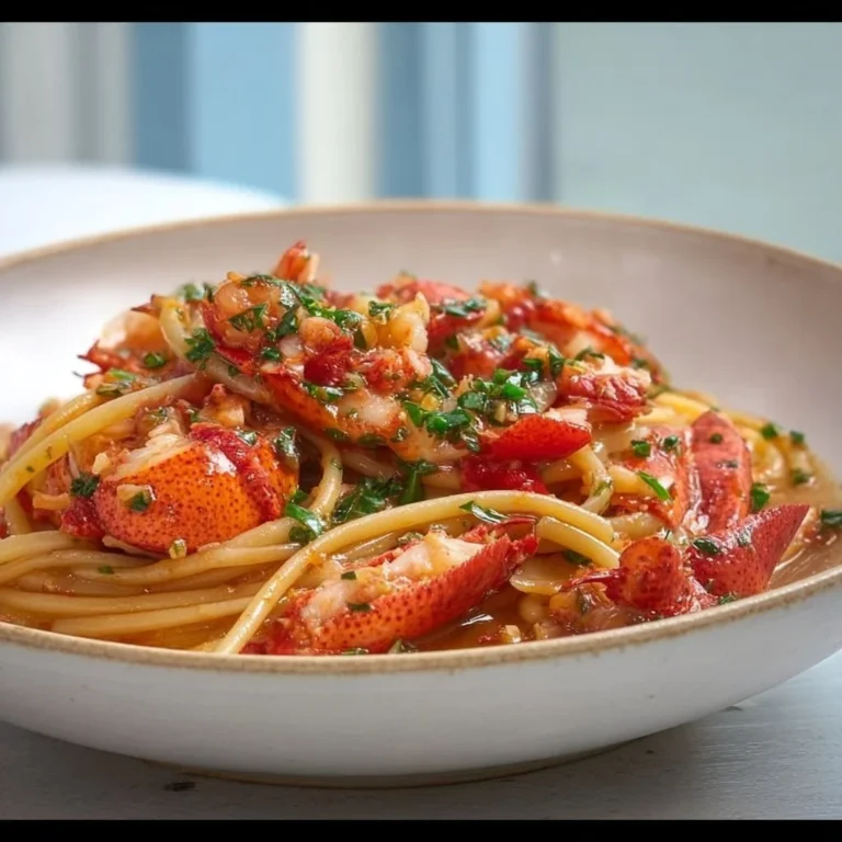 Plate of Lobster Fra Diavolo with pasta and spicy tomato sauce