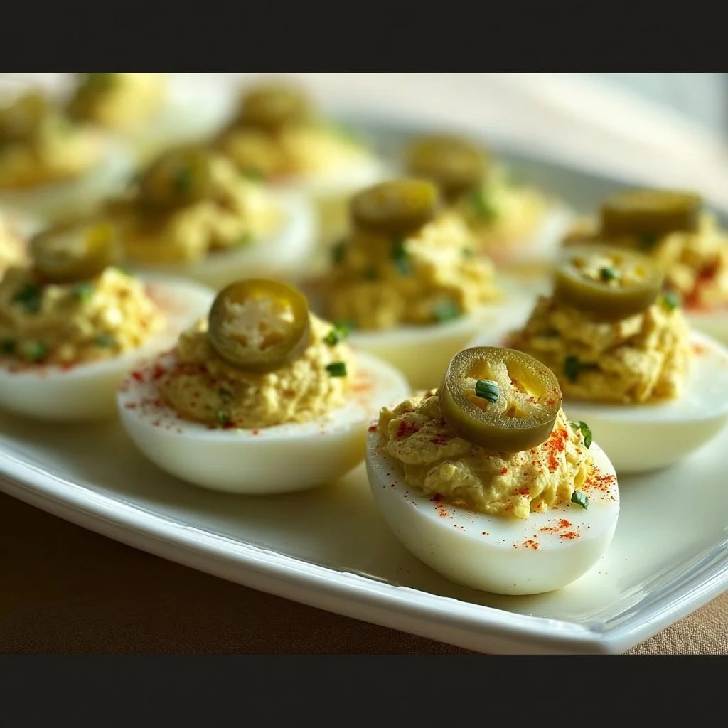 A delicious plate of deviled eggs with a unique twist