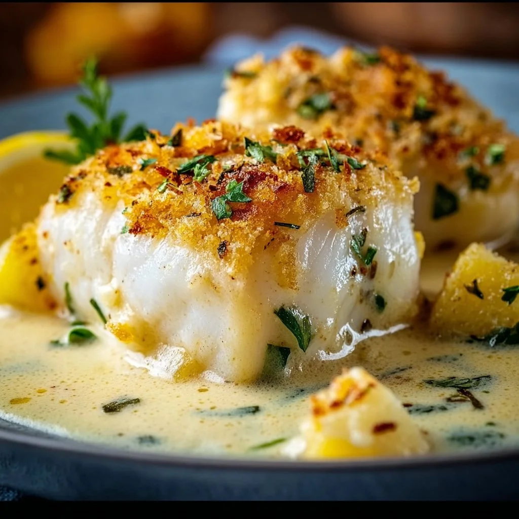Baked Cod in Coconut Lemon Cream Sauce