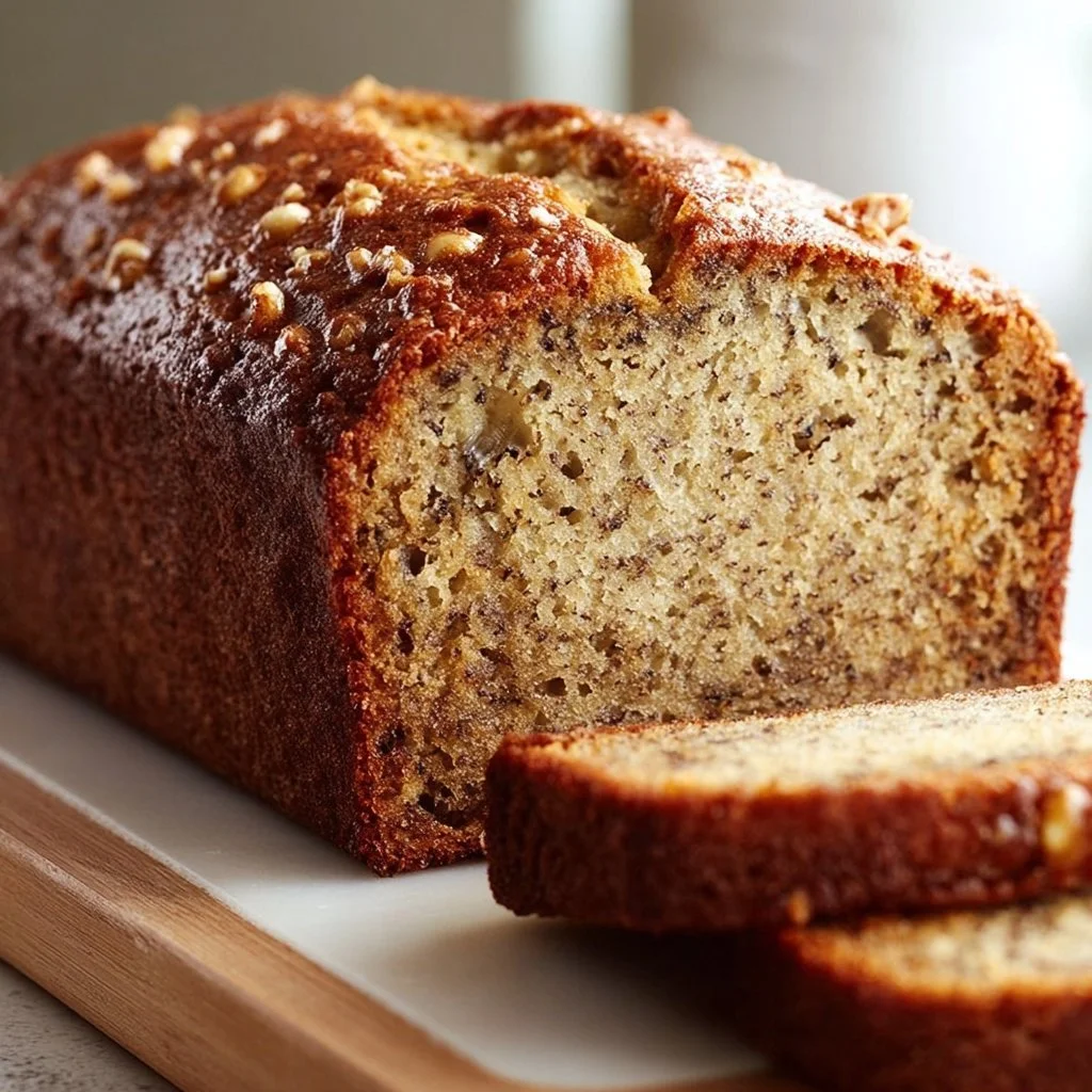 Sliced banana bread with oil, showcasing its moist texture and rich flavor