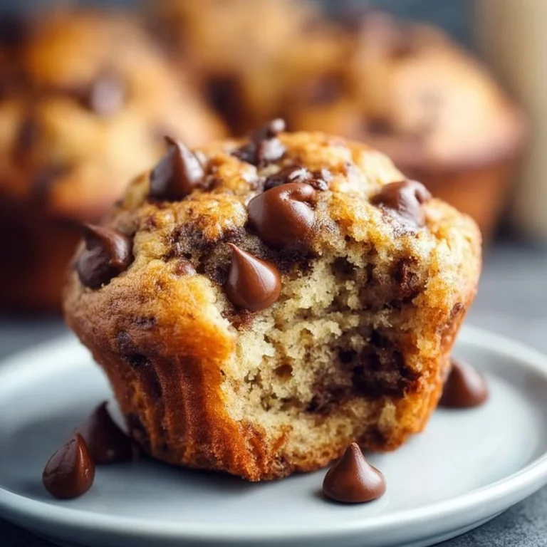 Freshly baked banana chocolate chip muffins on a cooling rack.