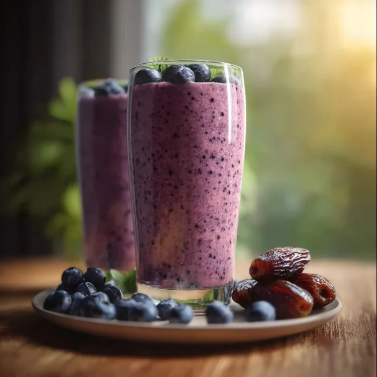 Blueberry Date Smoothie with fresh blueberries and dates in a glass